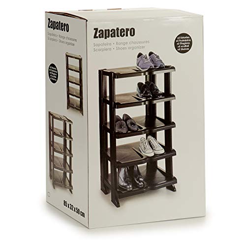 TU TENDENCIA ÚNICA Zapatero Estantería Apilable de Plástico. Desmontable. 5 Alturas. Capacidad para 10 Pares de Zapatos (Negro)