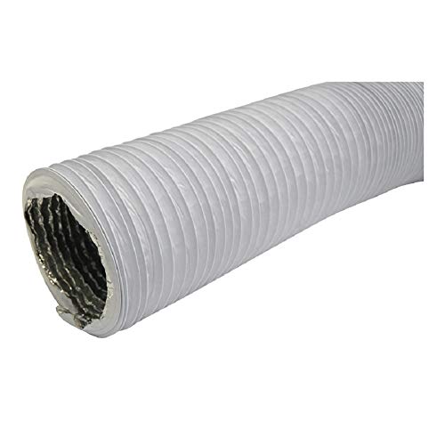 Tubo de salida de aire (125 mm de diámetro, 1 m, con aislamiento de aluminio, para secadora, aire acondicionado, campana extractora, tubo flexible combinado de aluminio y PVC), color blanco