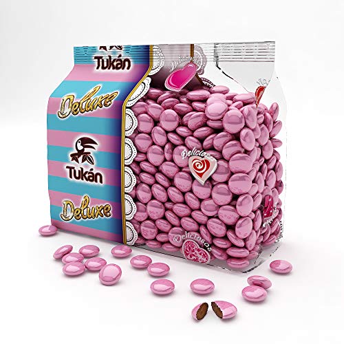 TUINKYS ROSA DELUXE 450 GR (lentes de chocolate cubiertas de azúcar coloreada), 450g. Tukán Chocolates.