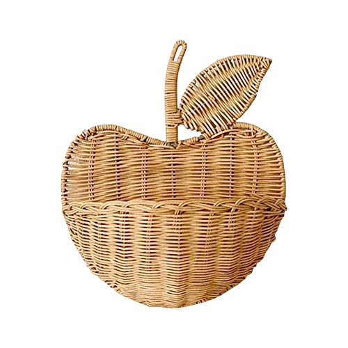 Tuker - Cesta de mimbre para colgar ropa para decoración del hogar, diseño de flores de mimbre, tejido a mano con forma de manzana, organizador de almacenamiento de ratán ecológico, ratán