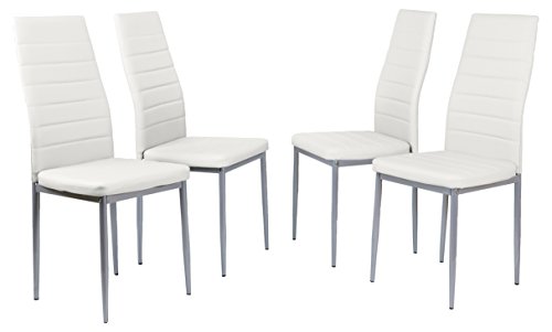 Tumueblekit Pack de Sillas Comedor Tapizada, Polipiel, Blanco, 97x42x42 cm, 4 Unidades