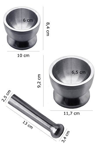 tumundo Mortero Acero Inoxidable Masivo + Mano de Almirez + Tapa Molino de la Especia Hierbas Cocina Prensa de Ajo, modelo:grande