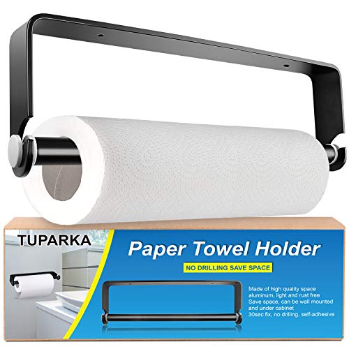 TUPARKA Portarrollos de Cocina,Porta Rollos de Papel Higienico Soporte Papel de Cocina Autoadhesivo Dispensador de Toallas de Papel,Negro