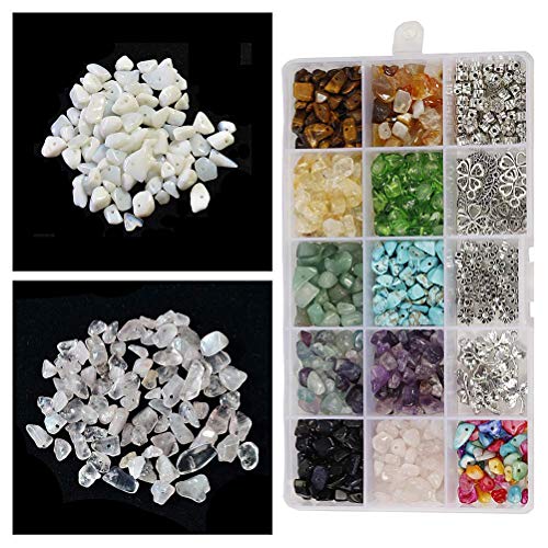 TURMIN 1000 Piezas de Cuentas Piedras Preciosas Juego Piedras Energía Cristal de Accesorios, Kit de Cuentas Chips Irregulares Triturados para Joyería de Bricolaje Collar Pulsera