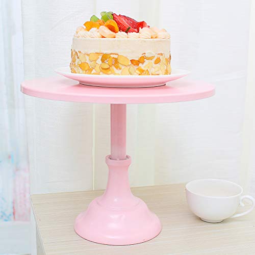 TuToy Soporte De Pastel Redondo De Hierro De 12 Pulgadas Pedestal Soporte De Postre Rosa Blanco Decoraciones De Fiesta De Boda - Rosa