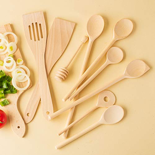 Tuuli Kitchen Set de Utensilios de Cocina Madera de haya (6x cuchara de cocina 18cm-35cm, cuchara para miel, 2x espátula)