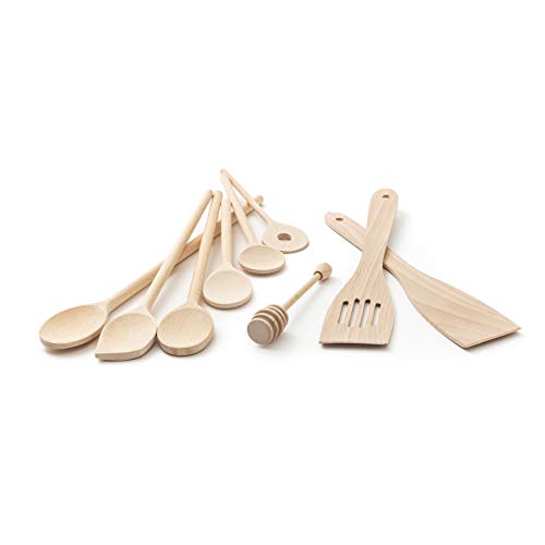 Tuuli Kitchen Set de Utensilios de Cocina Madera de haya (6x cuchara de cocina 18cm-35cm, cuchara para miel, 2x espátula)