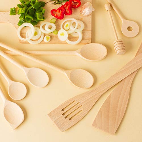 Tuuli Kitchen Set de Utensilios de Cocina Madera de haya (6x cuchara de cocina 18cm-35cm, cuchara para miel, 2x espátula)