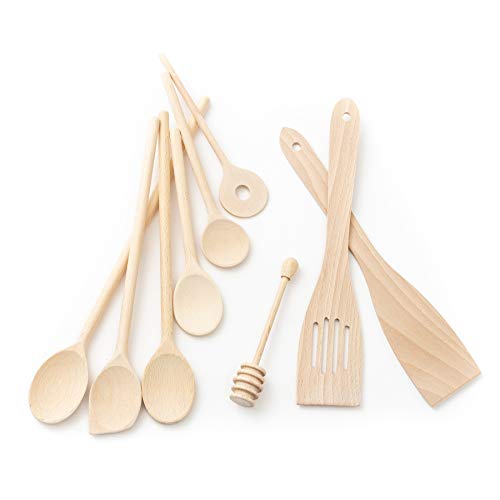 Tuuli Kitchen Set de Utensilios de Cocina Madera de haya (6x cuchara de cocina 18cm-35cm, cuchara para miel, 2x espátula)