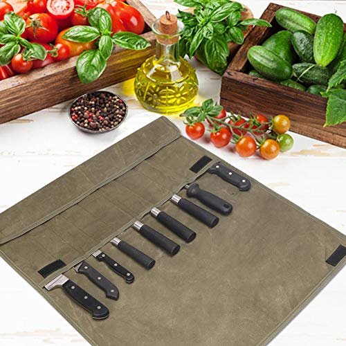 TUYU Cuchillo de Lienzo Encerado Rollo de Herramientas con 9 Ranuras, Cuchillo de Chef Bolsa con Forma de Bolsa Cuchillo de Cocina Puede sostener Cuchillos hasta 29