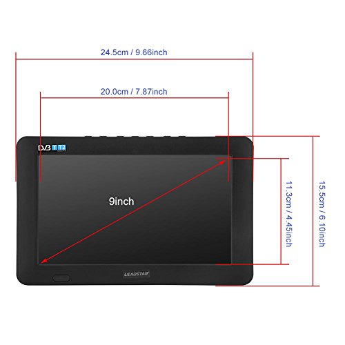 TV portátil, 9 Pulgadas DVB-T-T2 16: 9 HD TV analógica Digital Reproductor de televisión Digital para el hogar, automóvil, Dormitorio, Cocina, Caravana, Disco U y Tarjeta TF, Soporte 1080p Video(UE)