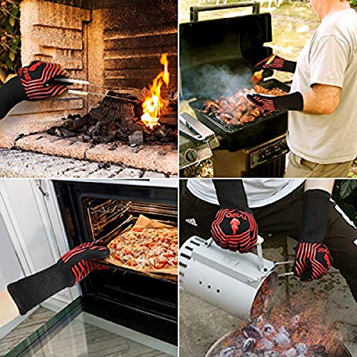 Tvird Guantes para Barbacoa, Guantes para Horno, Resistencia Térmica hasta 800 ° C, Forro de Algodón de Punto, Silicona Antideslizante y Antebrazo Protector,para Cocina, Chimenea y Carbón (1 par)