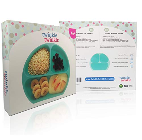 Twinkle - Plato de Silicona con Ventosa para Bebe - Plato Infantil Antideslizante con Succion para BLW y Aprendizaje Bebes (Azul)