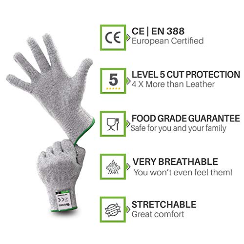 Twinzee - Guantes Anticortes - Protección Nivel 5 de Alto Rendimiento, Aptos para Uso Alimentario, Certificación EN 388, 1 Par (Small)