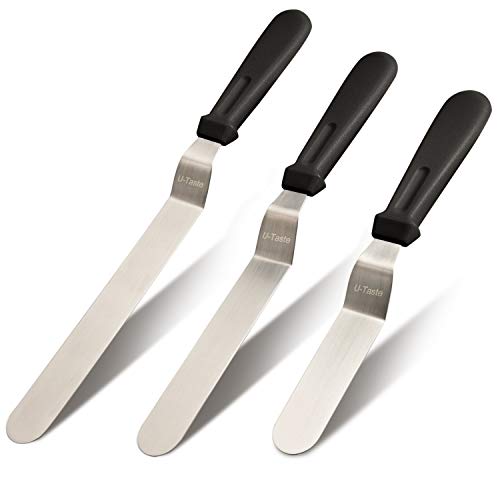 U-Taste Espátula Reposteria 3 Piezas Espatula Cocina Acero Inoxidable en Ángulo Pasteleria Utensilios Espátulas de Glaseado Hornear Utensilios - Negro