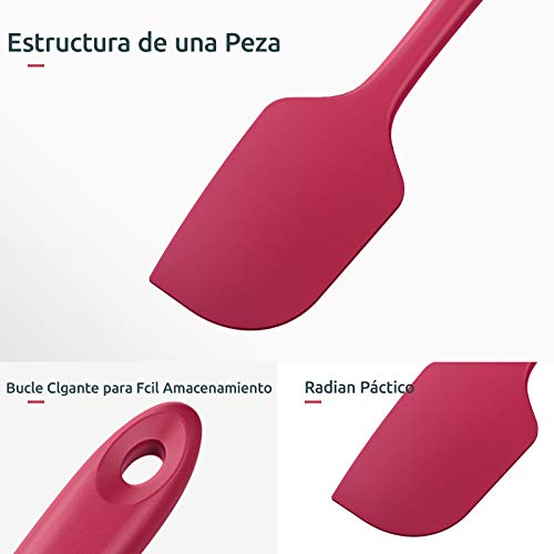 U-Taste Espátulas Silicona 4 Pieza Espatula Cocina Resistentes al Calor 315℃ Utensilios de Cocina Espatulas Reposteria Núcleo de Acero Inoxidable,Sin costura,Anti-adhesión,Sin BPA - Rojo