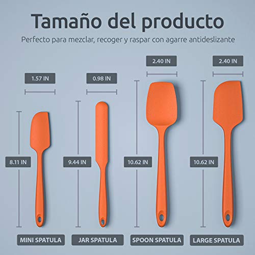 U-Taste Espátulas Silicona Cocina 4 Pieza Espatula Cocina Resistentes al Calor 315℃ Hornear Utensilios Espatulas Reposteria Núcleo de Acero Inoxidable,Sin Costura,Anti-adhesión,Sin BPA –Naranja