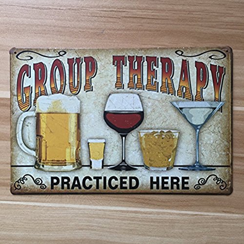 UEETEK Lata Metal vintage de la pared muestra placa cartel "Terapia de grupo practica aquí" para Cafe Bar Pub cerveza