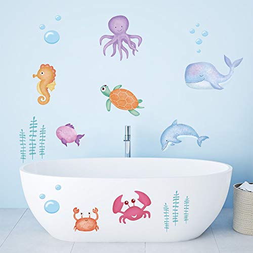 ufengke Pegatinas de Pared Bajo El Mar Vinilos Adhesivas Pared Pescado Marino Decorativos para Baño Dormitorio Habitación Infantiles