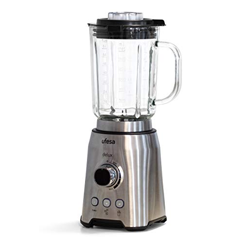 Ufesa BS4799 delux - Batidora de Vaso. 1200 W, Jarra de cristal con bloqueo de tapa, 1,75L, Regulador de velocidad variable, 3 funciones especiales: Turbo, Hielo y Smoothie, Cuchillas de acero