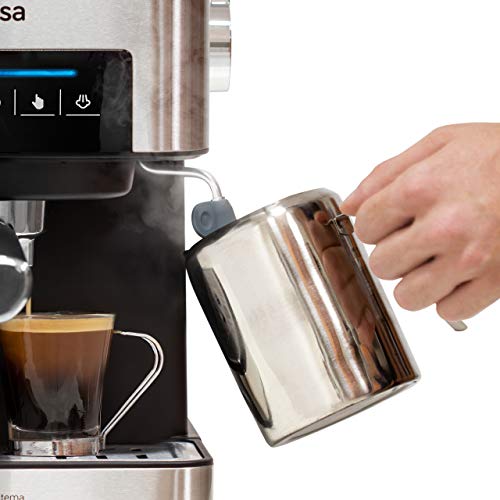 Ufesa CE7255 Cafetera Expresso y Capuccino con Panel Táctil Digital, Vaporizador Orientable, 20, 2 Modos: café Molido o Monodosis, Filtros Bar Cream, Función Calienta Tazas, 850 W, 2 Cups, Negro