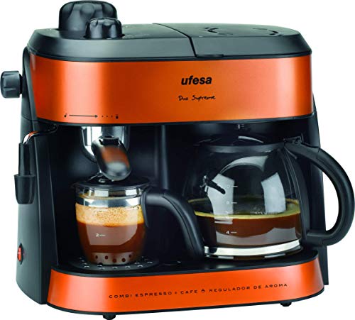 Ufesa CK7355 Duo Supreme - Cafetera Express, Hidropresión y de Goteo, Vaporizador Orientable, Regulador de Aroma