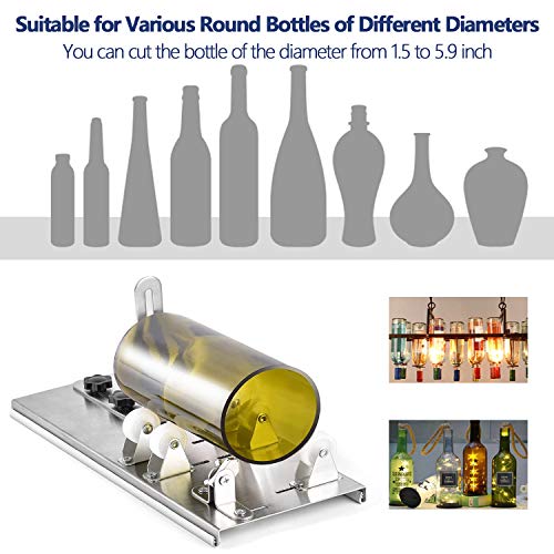 UFLIZOGH Cortador de Botellas de Vidrio con Ruedas Maquina de Acero Inoxidable para Cortar Botellas Redondas de Cristal Kit de DIY Herramientas para Botellas de Vino y Cerveza