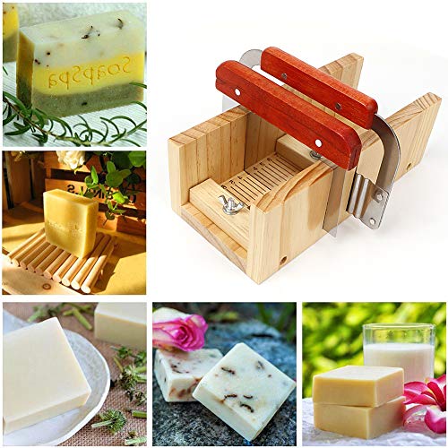 UHAPEER Juego de Herramientas para Cortar Jabón, Handmade Soap DIY Tools, Rectangular Caja y Tapa de Madera con Molde de silicona para pan de jabón, Cortador de jabón recto