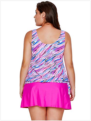 UIOP Trajes de baño, recolección, Cintura Baja, Boxer, Estampado de tamaño más Conservador, Traje de baño Dividido, Tallas de Las Mujeres para Nadar, vadear, Rosa (S-XXXL),L