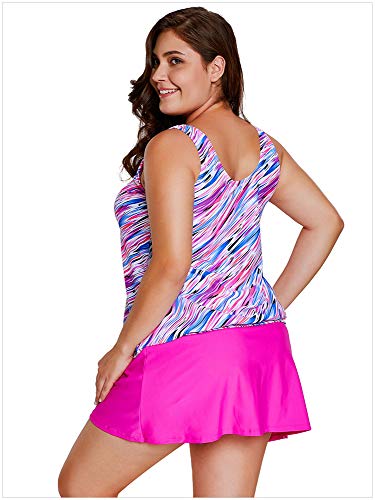 UIOP Trajes de baño, recolección, Cintura Baja, Boxer, Estampado de tamaño más Conservador, Traje de baño Dividido, Tallas de Las Mujeres para Nadar, vadear, Rosa (S-XXXL),L