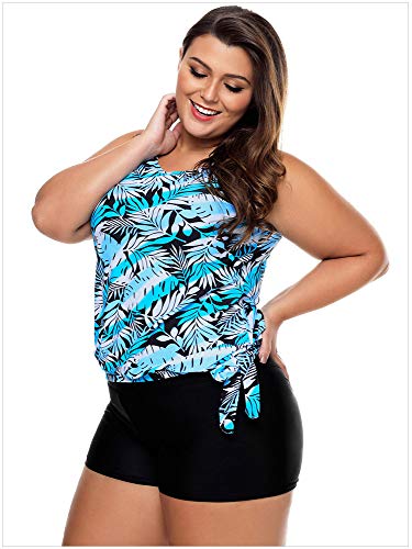 UIOP Trajes de baño, recolección, Cintura Baja, Boxer, Estampado de tamaño más Conservador, Traje de baño Dividido, Tallas de Las Mujeres para Nadar, vadear, Azul (S-XXXL),XXL