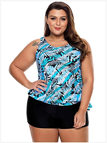 UIOP Trajes de baño, recolección, Cintura Baja, Boxer, Estampado de tamaño más Conservador, Traje de baño Dividido, Tallas de Las Mujeres para Nadar, vadear, Azul (S-XXXL),XXL