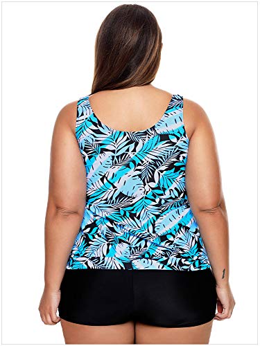 UIOP Trajes de baño, recolección, Cintura Baja, Boxer, Estampado de tamaño más Conservador, Traje de baño Dividido, Tallas de Las Mujeres para Nadar, vadear, Azul (S-XXXL),XXL