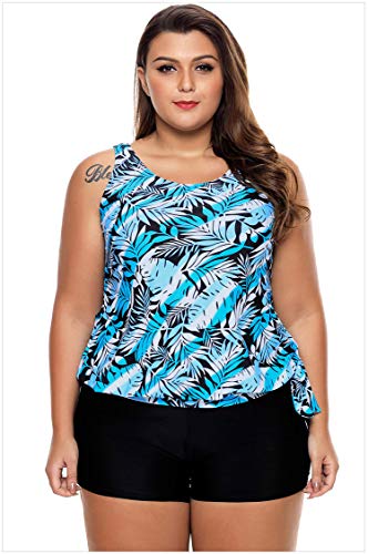 UIOP Trajes de baño, recolección, Cintura Baja, Boxer, Estampado de tamaño más Conservador, Traje de baño Dividido, Tallas de Las Mujeres para Nadar, vadear, Azul (S-XXXL),XXL