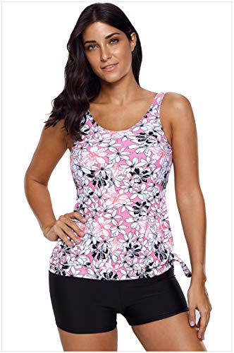 UIOP Trajes de baño, recolección, Cintura Baja, Boxer, Estampado de tamaño más Conservador, Traje de baño Dividido, Tallas de Las Mujeres para Nadar, vadear, Rosa (S-XXXL),S