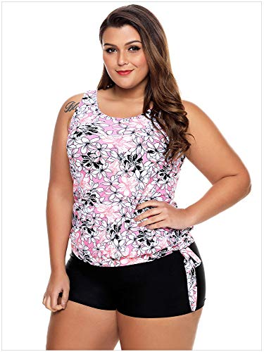 UIOP Trajes de baño, recolección, Cintura Baja, Boxer, Estampado de tamaño más Conservador, Traje de baño Dividido, Tallas de Las Mujeres para Nadar, vadear, Rosa (S-XXXL),S