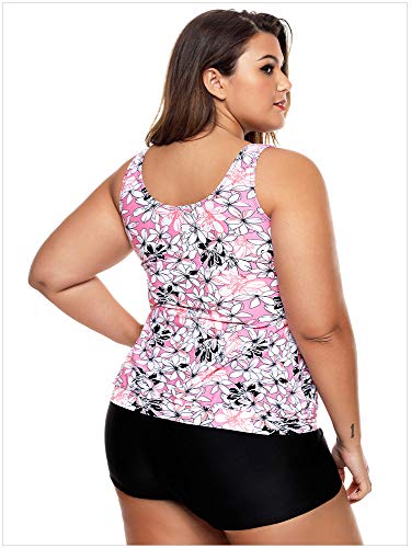 UIOP Trajes de baño, recolección, Cintura Baja, Boxer, Estampado de tamaño más Conservador, Traje de baño Dividido, Tallas de Las Mujeres para Nadar, vadear, Rosa (S-XXXL),S