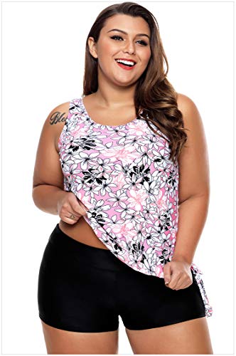 UIOP Trajes de baño, recolección, Cintura Baja, Boxer, Estampado de tamaño más Conservador, Traje de baño Dividido, Tallas de Las Mujeres para Nadar, vadear, Rosa (S-XXXL),S