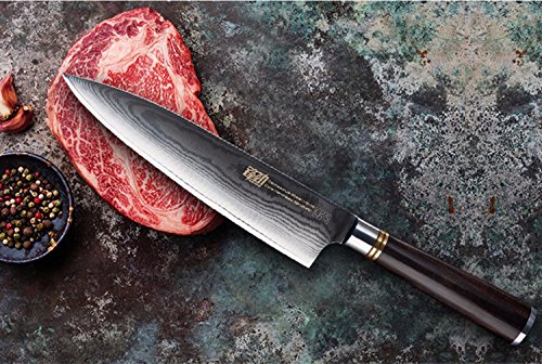 UK-S-Art - Cuchillo de cocina (20 cm, acero inoxidable, 67 capas japonesas, dureza Rockwell, dureza 60 ± 2 HRC, mango elegante, madera de ébano)