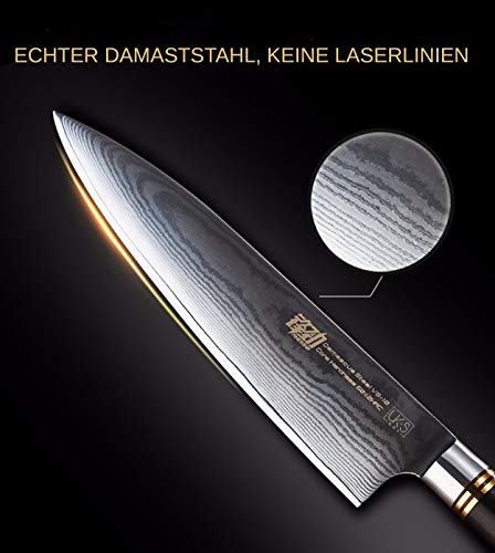 UK-S-Art - Cuchillo de cocina (20 cm, acero inoxidable, 67 capas japonesas, dureza Rockwell, dureza 60 ± 2 HRC, mango elegante, madera de ébano)