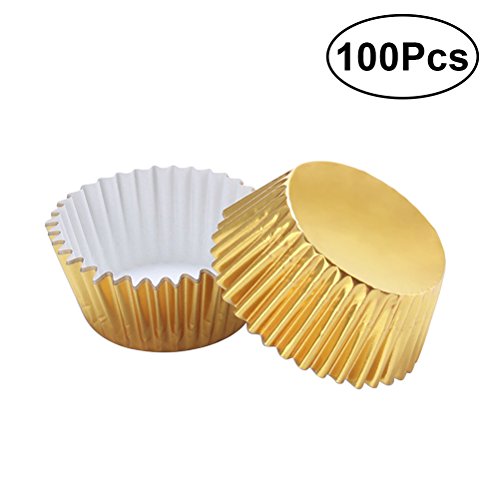 ULTNICE Moldes para Cupcakes Muffins Capsulas Magdalenas de Aluminio 100 Unids (Oro)