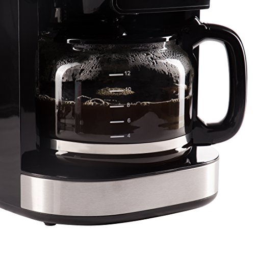 Ultratec Cafetera automática con molinillo y función de temporizador, cafetera automática, cafetera, incl. jarra de cristal y filtro permanente, acero inoxidable/negro