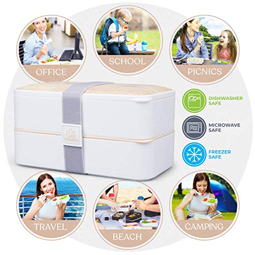 Umami® ⭐ Lunch Box Premium - 1 Recipiente 3 Cubiertos - Tupper Compartimentos Estilo Bento Box Japonés - Porta Alimentos Hermético - Sin Residuos – Microondas y Lavavajillas – Comida En Casa/Trabajo