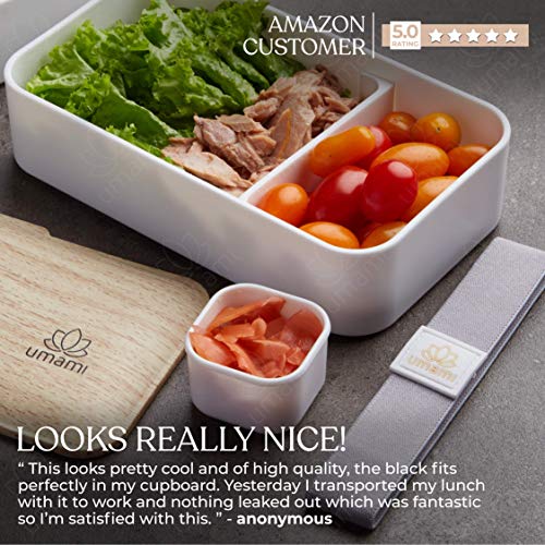 Umami® ⭐ Lunch Box Premium - 1 Recipiente 3 Cubiertos - Tupper Compartimentos Estilo Bento Box Japonés - Porta Alimentos Hermético - Sin Residuos – Microondas y Lavavajillas – Comida En Casa/Trabajo