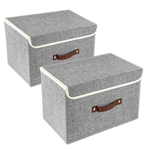 UMI. by Amazon 2 Cajas de Almacenamiento Plegables con Tapas, Cajas Organizadoras - Gris