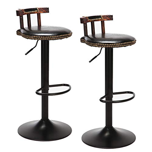 unho 2PCS Taburetes Altos de Bar Taburete Retro Vintage de Cuero Altura Ajustable de 60-80cm Giratorio de 360 Grados Ideal para Bar Bistro Restaurante Cafetería Hogar (Negro)