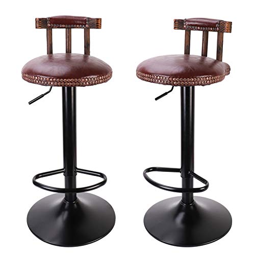 unho 2PCS Taburetes Altos de Bar Taburete Retro Vintage de Cuero Altura Ajustable de 60-80cm Giratorio de 360 Grados Ideal para Bar Bistro Restaurante Cafetería Hogar