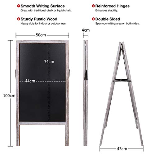 UNHO Pizarra Pie de Madera Pizarra Magnética de Doble Cara Tablero Publicitario para Bar Restaurante Cafetería Bistro Pizarra Plegable y Vintage 100 x 50cm - Gris
