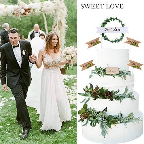 Uni-Fine Personalised Wedding Cake Topper, Sweet Love Cake Topper Supplies, Cake Decoration for Valentine's Day Lovers Anniversary (5PCS)