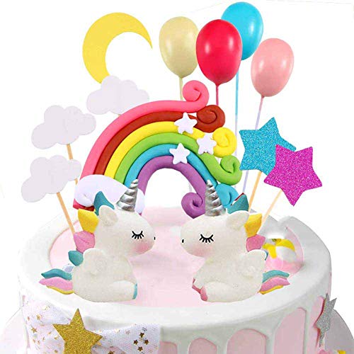 Unicorn Cake Topper Cloud Rainbow Star Balloon Cake Topper Decoraciones de pasteles Comestibles Stand Up Wafer para cumpleaños Boda Baby Shower Party Pack de 15